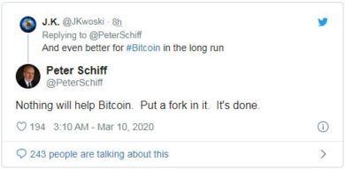 خبرنامه هفتگی ۱۶ تا ۲۲ اسفند؛ سایهی سنگین کرونا بر بازارهای مالی و رمز ارزها CoinIran PeterSchiffTwit 17, مرداد 1405 توئیت پیتر شف درمورد بیت کوین - کوین ایران