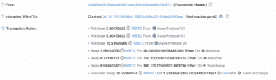 سرقت 14 میلیون دلاری از اپلیکیشن غیرمتمرکز Furucombo توسط یک هکر hacker transaction draining erc 20 tokens etherscan 1536x445 1 15, مرداد 1405 سرقت 14 میلیون دلاری از اپلیکیشن غیرمتمرکز Furucombo توسط یک هکر