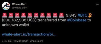 همزمان با صعود نرخ تورم در آمریکا، 1.14 میلیارد دلار توسط یک نهنگ بیت‌کوین از صرافی Coinbase خارج شد!