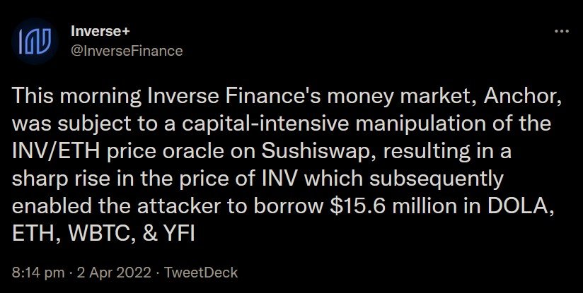 هک 15.6 میلیون دلاری پروتکل وام‌دهی دیفای Inverse Finance