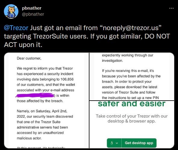 هشدار کیف‌پول سخت‌افزاری Trezor درخصوص حمله‌ی فیشینگ به‌وسیله‌ی خبرنامه